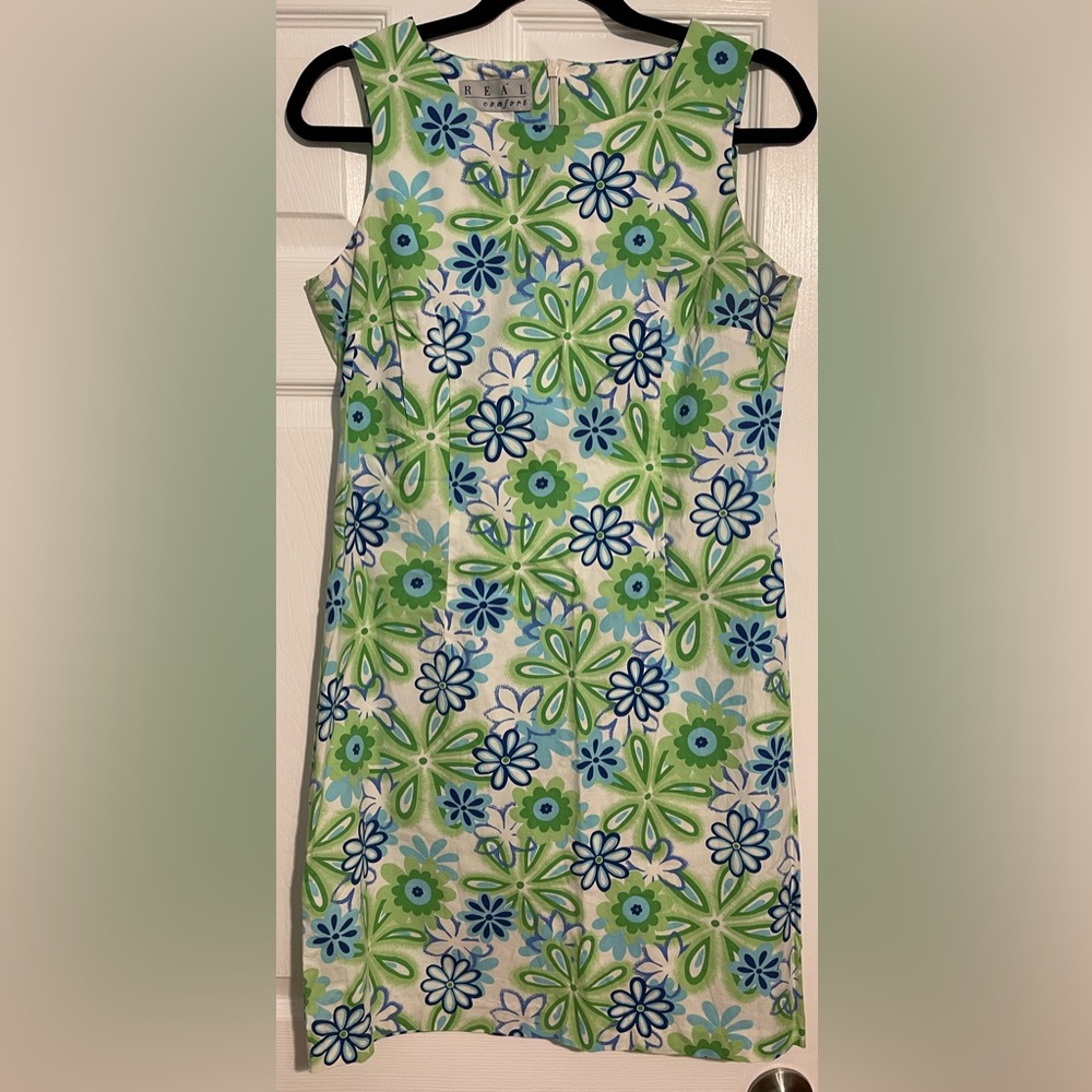 Real Comfort Floral Green and Blue Sheath Dress size 10
